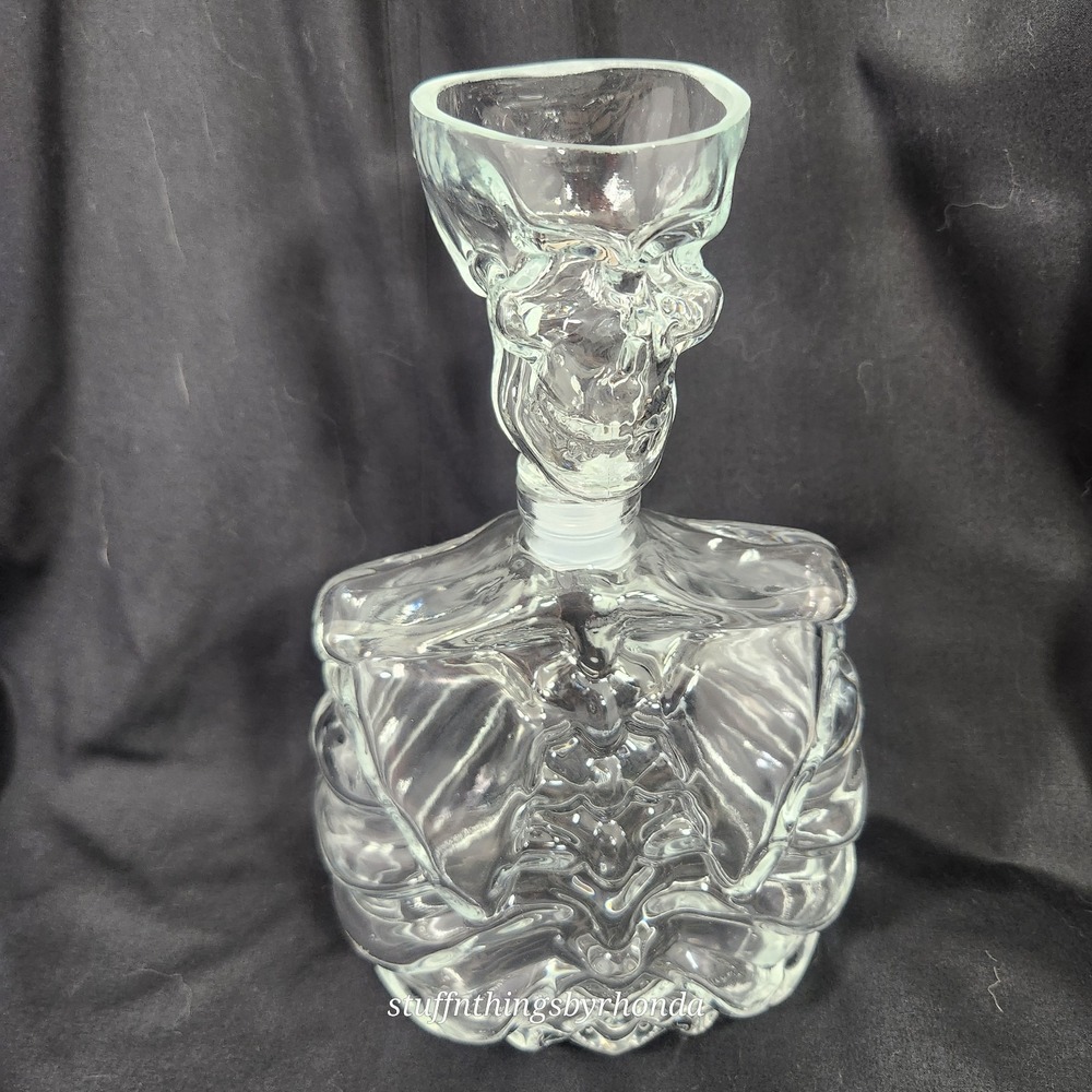 Godinger Skeleton Skull Clear Liquor Whiskey Decanter Halloween Bar‎ Drink Décor